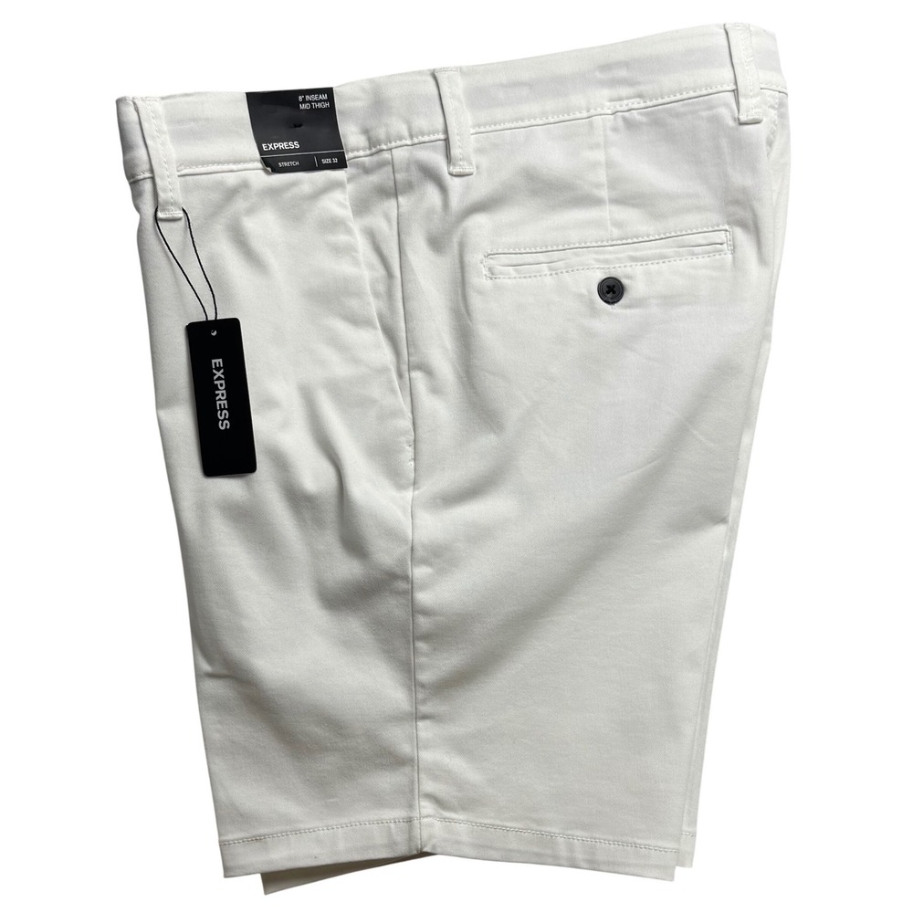 Express Mens White Stretch Mid Thigh Shorts 8 Inch Inseam Size 32